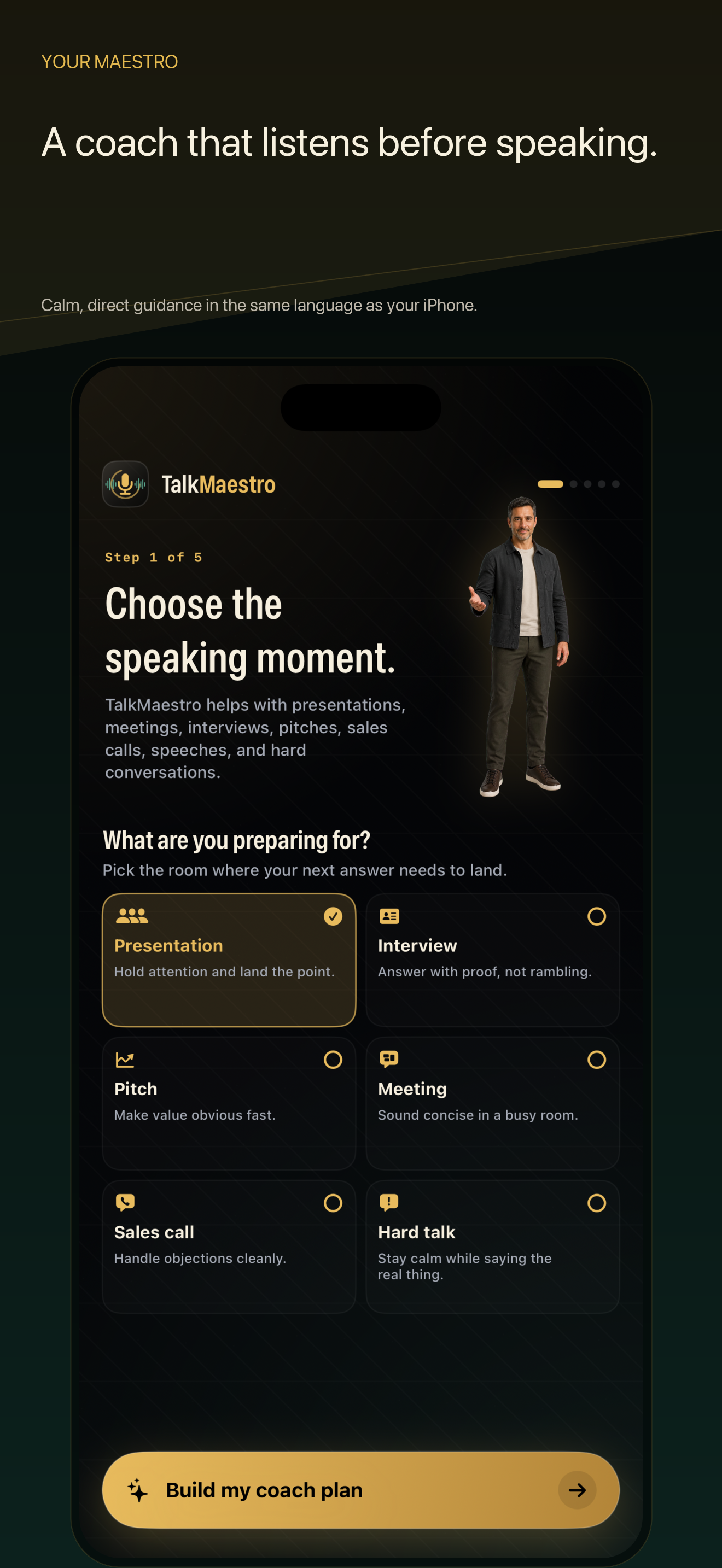 TalkMaestro onboarding and speaking moment selection