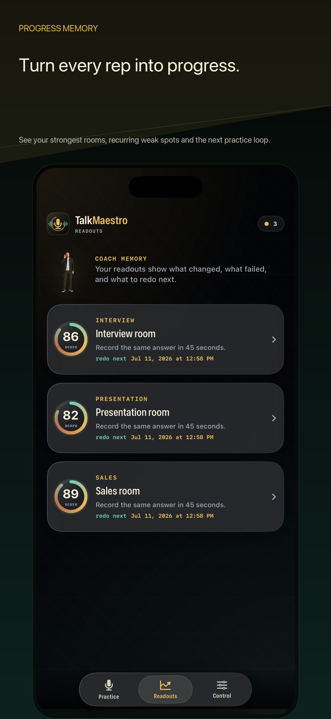 TalkMaestro progress memory