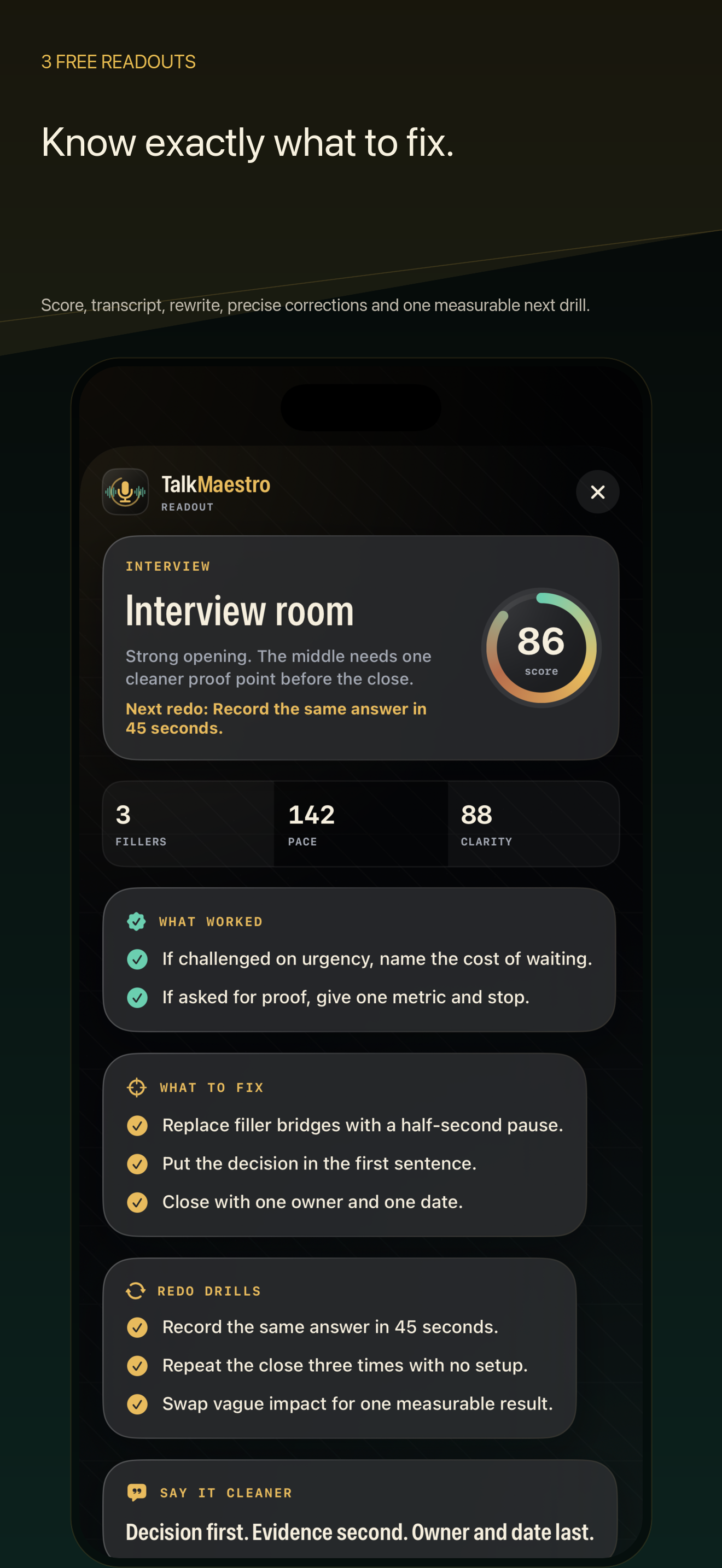 TalkMaestro precise speaking readout