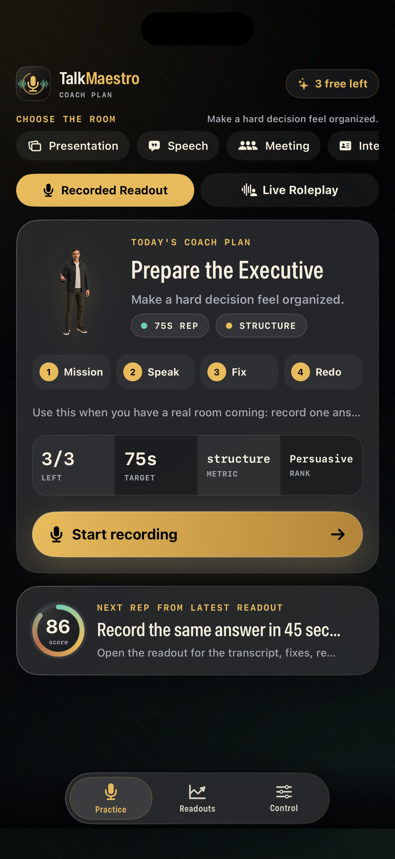 TalkMaestro practice room