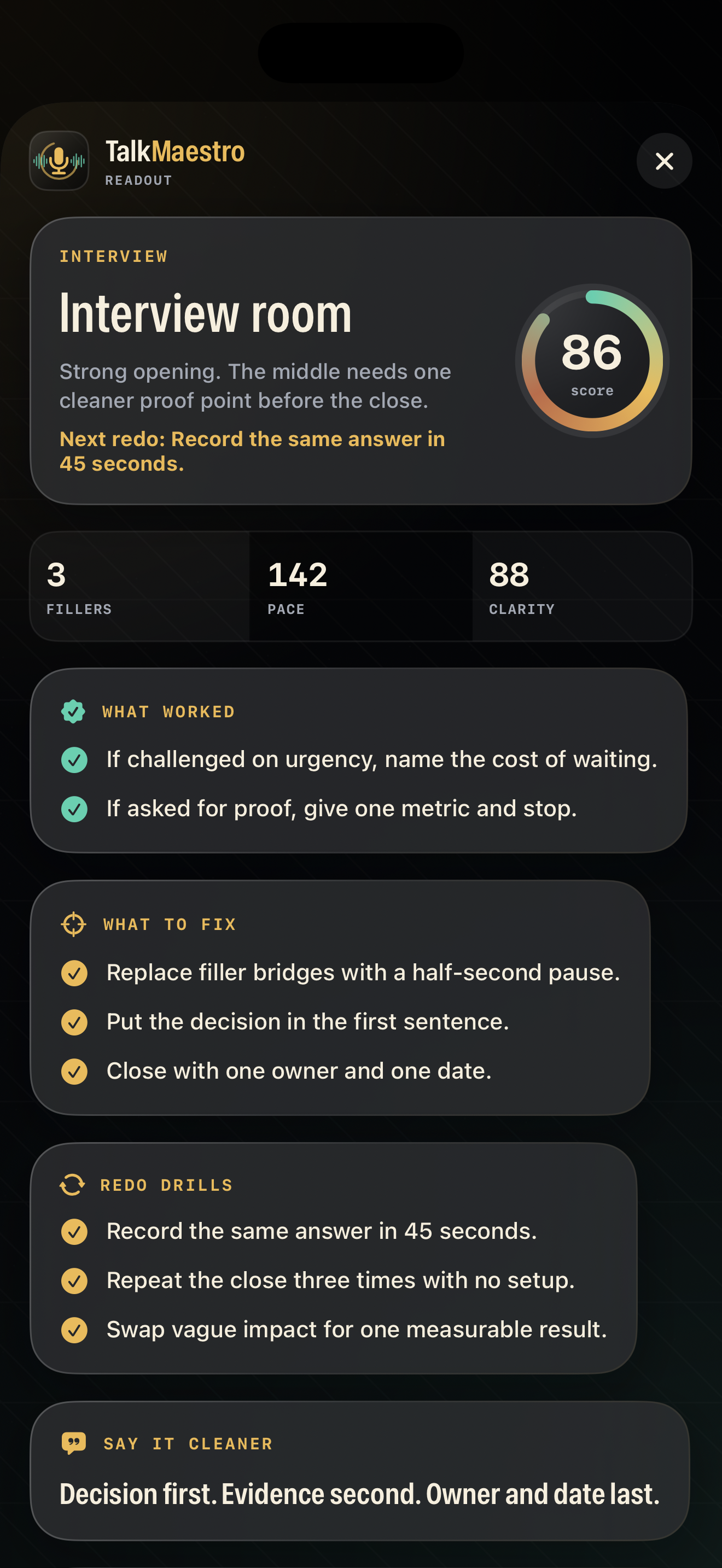 TalkMaestro detailed speaking feedback