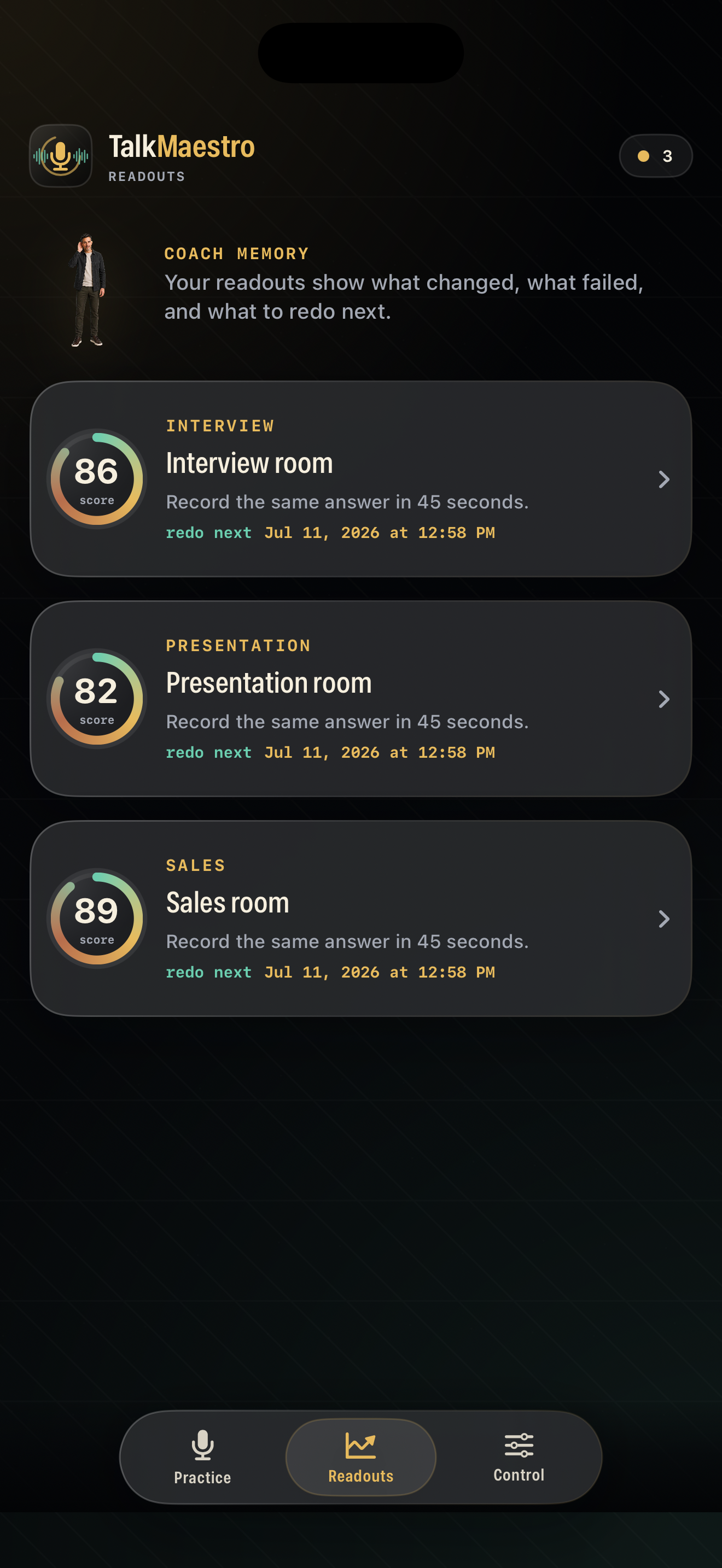 TalkMaestro readout history
